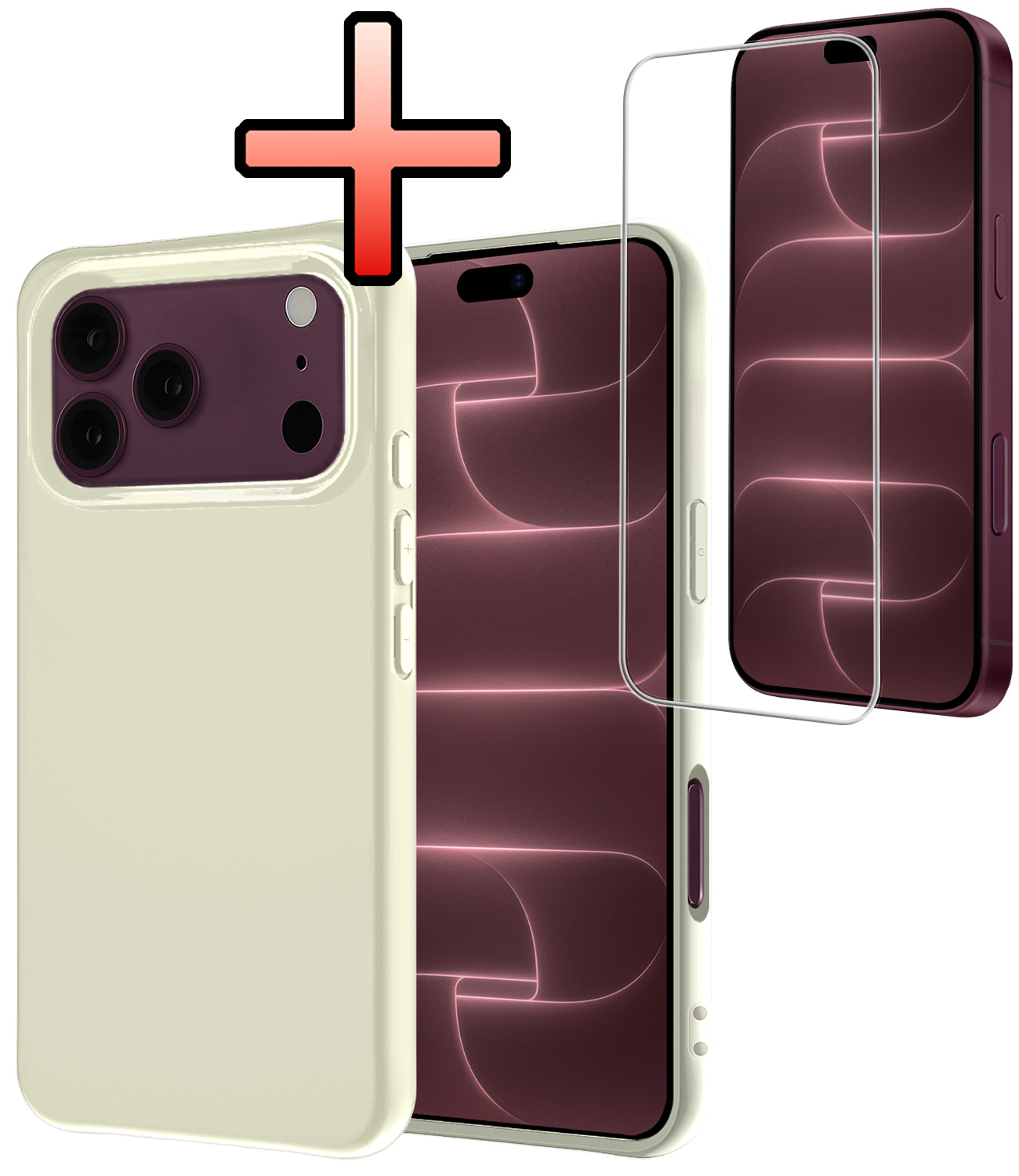 NoXx NoXx iPhone 18 Pro Hoesje Siliconen Met Screenprotector Met Dichte Notch - Wit