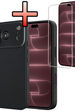 NoXx NoXx iPhone 18 Pro Hoesje Siliconen Met Screenprotector Met Dichte Notch - Zwart