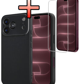NoXx NoXx iPhone 18 Pro Hoesje Siliconen Met Screenprotector Met Dichte Notch - Zwart