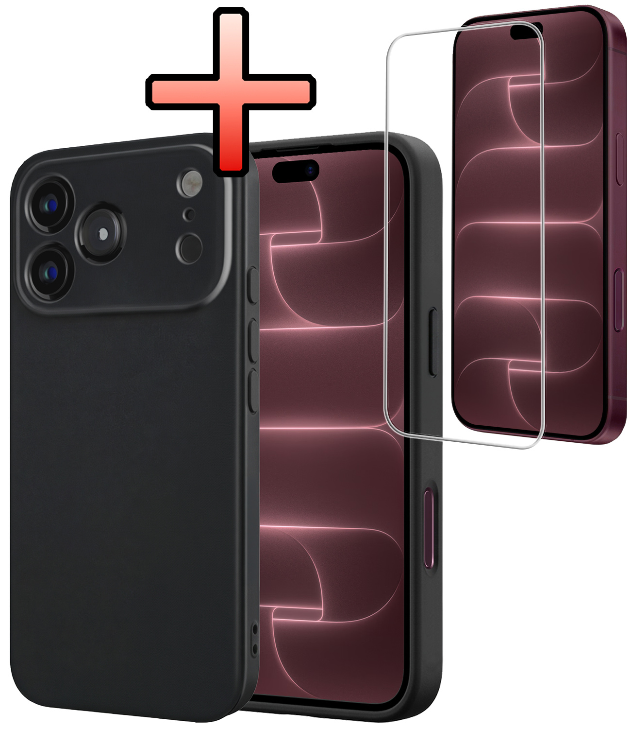 NoXx NoXx iPhone 18 Pro Hoesje Siliconen Met Screenprotector Met Dichte Notch - Zwart