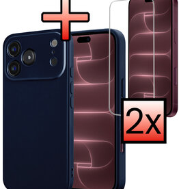 NoXx NoXx iPhone 18 Pro Hoesje Siliconen Met 2x Screenprotector Met Dichte Notch - Donkerblauw