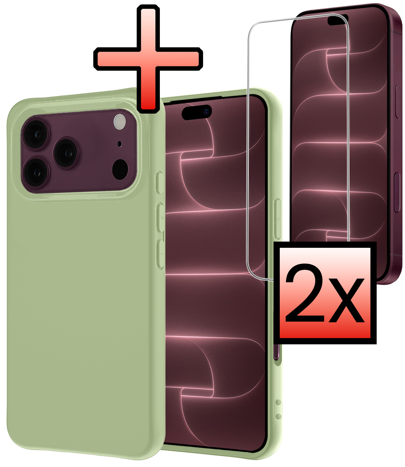 NoXx NoXx iPhone 18 Pro Hoesje Siliconen Met 2x Screenprotector Met Dichte Notch - Groen