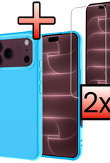 NoXx NoXx iPhone 18 Pro Hoesje Siliconen Met 2x Screenprotector Met Dichte Notch - Lichtblauw