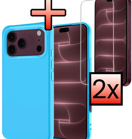 NoXx NoXx iPhone 18 Pro Hoesje Siliconen Met 2x Screenprotector Met Dichte Notch - Lichtblauw