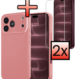 NoXx NoXx iPhone 18 Pro Hoesje Siliconen Met 2x Screenprotector Met Dichte Notch - Lichtroze