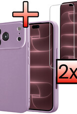 NoXx NoXx iPhone 18 Pro Hoesje Siliconen Met 2x Screenprotector Met Dichte Notch - Lila