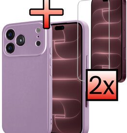NoXx NoXx iPhone 18 Pro Hoesje Siliconen Met 2x Screenprotector Met Dichte Notch - Lila