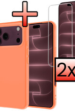 NoXx NoXx iPhone 18 Pro Hoesje Siliconen Met 2x Screenprotector Met Dichte Notch - Perzik