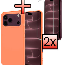 NoXx NoXx iPhone 18 Pro Hoesje Siliconen Met 2x Screenprotector Met Dichte Notch - Perzik
