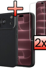 NoXx NoXx iPhone 18 Pro Hoesje Siliconen Met 2x Screenprotector Met Dichte Notch - Zwart