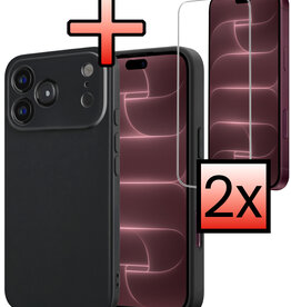 NoXx NoXx iPhone 18 Pro Hoesje Siliconen Met 2x Screenprotector Met Dichte Notch - Zwart