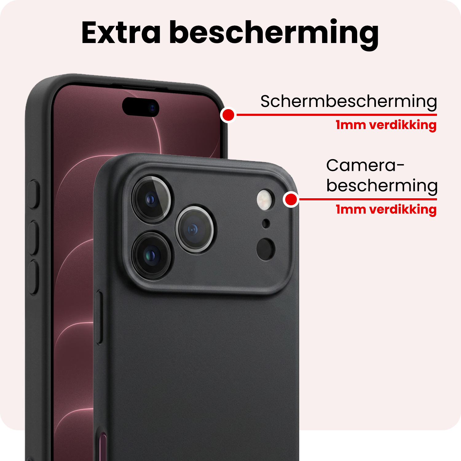 NoXx NoXx iPhone 18 Pro Hoesje Siliconen Met 2x Screenprotector Met Dichte Notch - Zwart