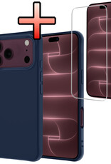 NoXx NoXx iPhone 18 Pro Max Hoesje Siliconen Met Screenprotector Met Dichte Notch - Donkerblauw