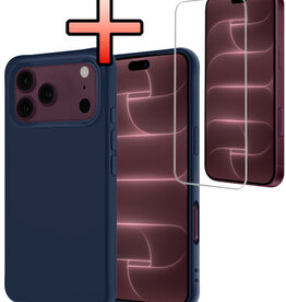 NoXx NoXx iPhone 18 Pro Max Hoesje Siliconen Met Screenprotector Met Dichte Notch - Donkerblauw