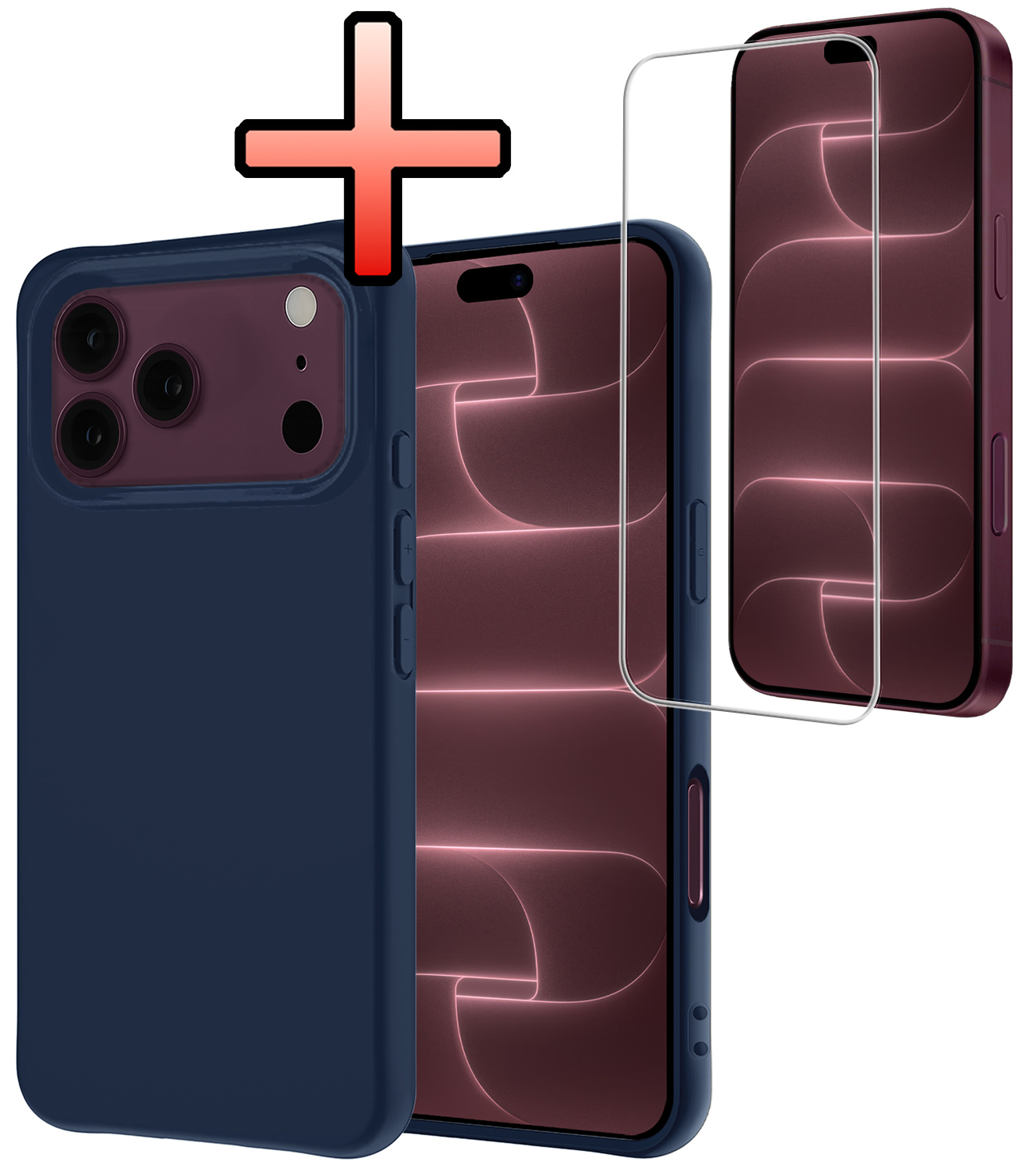 NoXx NoXx iPhone 18 Pro Max Hoesje Siliconen Met Screenprotector Met Dichte Notch - Donkerblauw