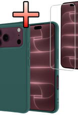 NoXx NoXx iPhone 18 Pro Max Hoesje Siliconen Met Screenprotector Met Dichte Notch - Donkergroen
