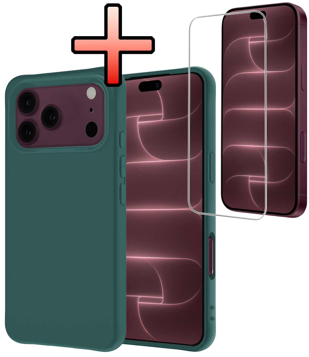 NoXx NoXx iPhone 18 Pro Max Hoesje Siliconen Met Screenprotector Met Dichte Notch - Donkergroen