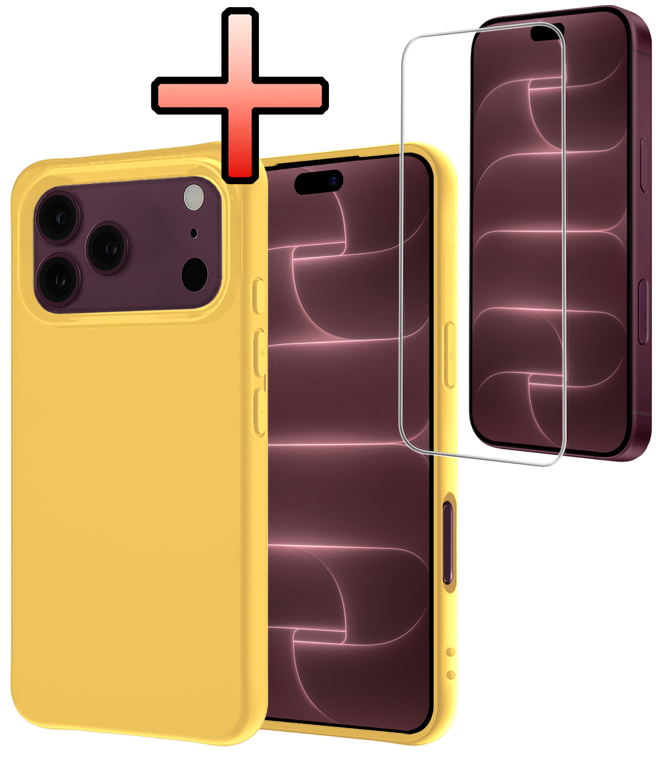 NoXx NoXx iPhone 18 Pro Max Hoesje Siliconen Met Screenprotector Met Dichte Notch - Geel