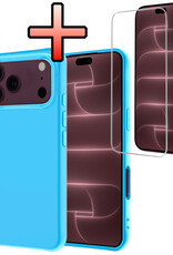NoXx NoXx iPhone 18 Pro Max Hoesje Siliconen Met Screenprotector Met Dichte Notch - Lichtblauw