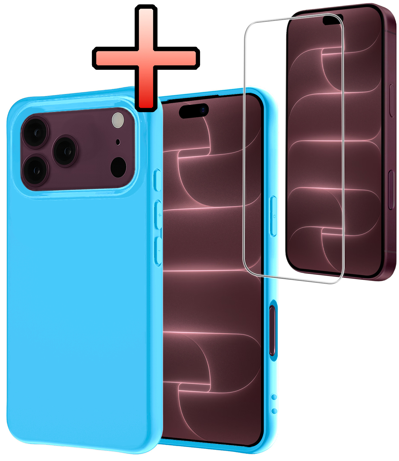 NoXx NoXx iPhone 18 Pro Max Hoesje Siliconen Met Screenprotector Met Dichte Notch - Lichtblauw