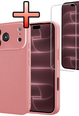 NoXx NoXx iPhone 18 Pro Max Hoesje Siliconen Met Screenprotector Met Dichte Notch - Lichtroze