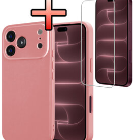 NoXx NoXx iPhone 18 Pro Max Hoesje Siliconen Met Screenprotector Met Dichte Notch - Lichtroze