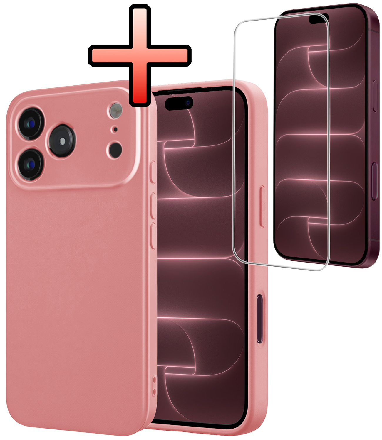 NoXx NoXx iPhone 18 Pro Max Hoesje Siliconen Met Screenprotector Met Dichte Notch - Lichtroze