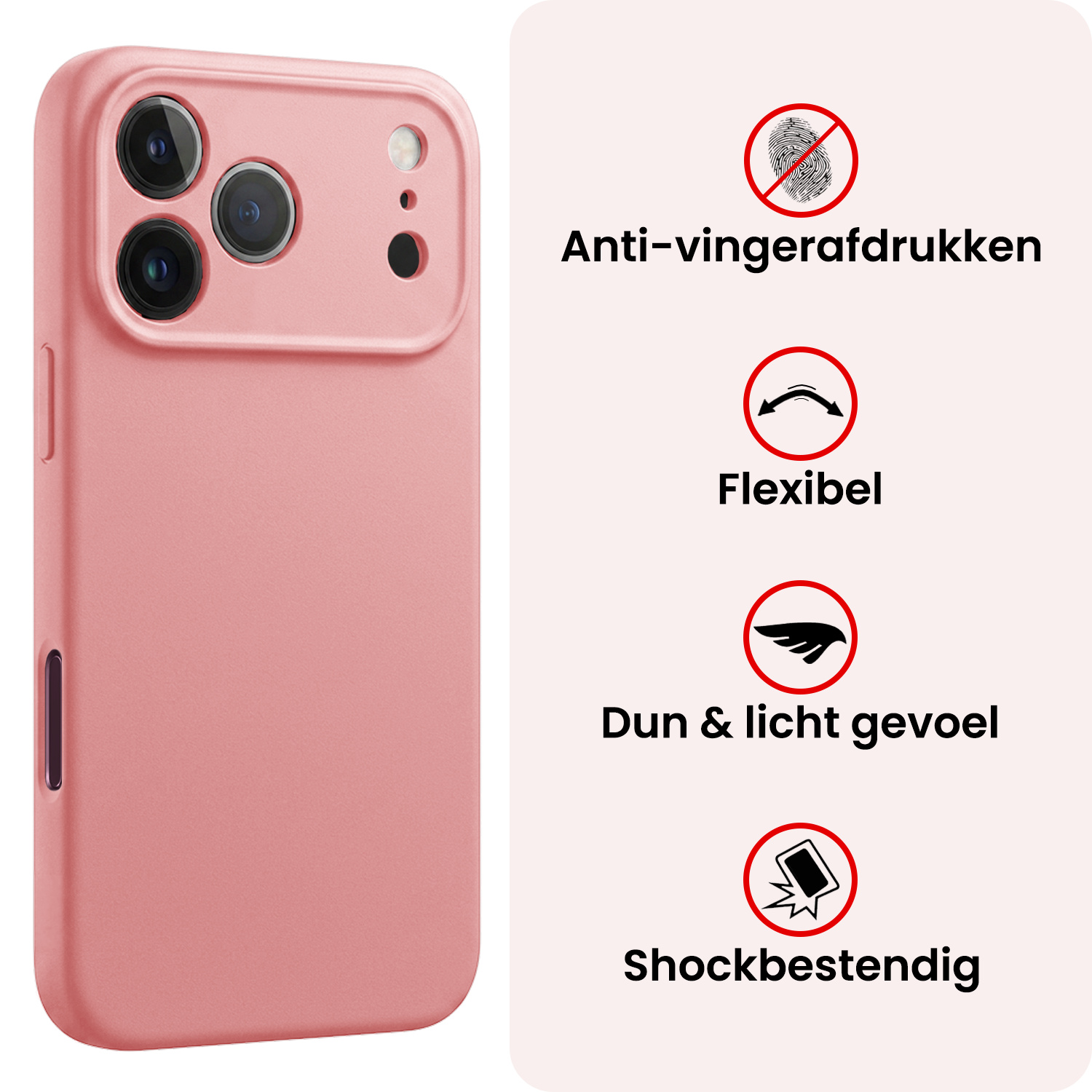 NoXx NoXx iPhone 18 Pro Max Hoesje Siliconen Met Screenprotector Met Dichte Notch - Lichtroze