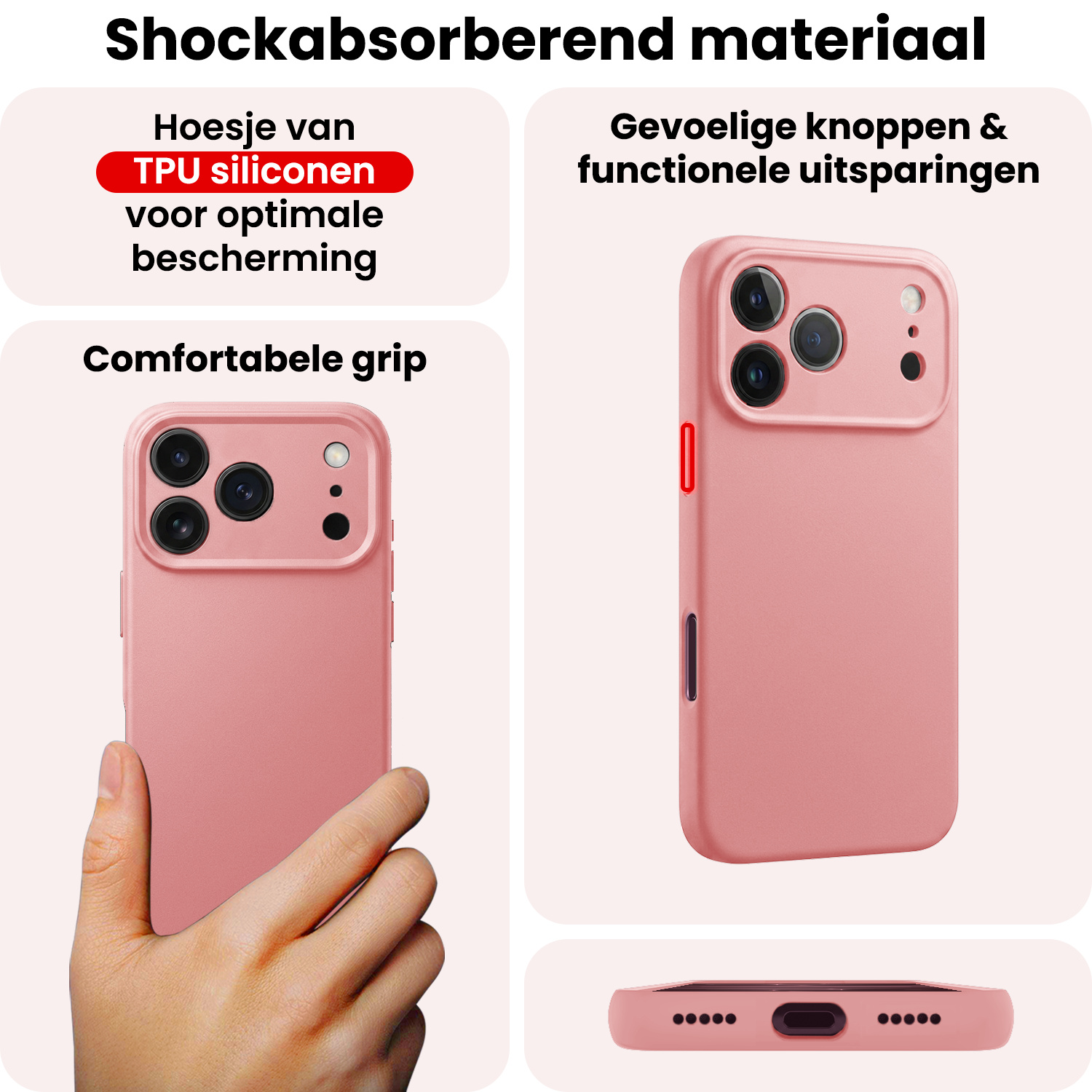 NoXx NoXx iPhone 18 Pro Max Hoesje Siliconen Met Screenprotector Met Dichte Notch - Lichtroze