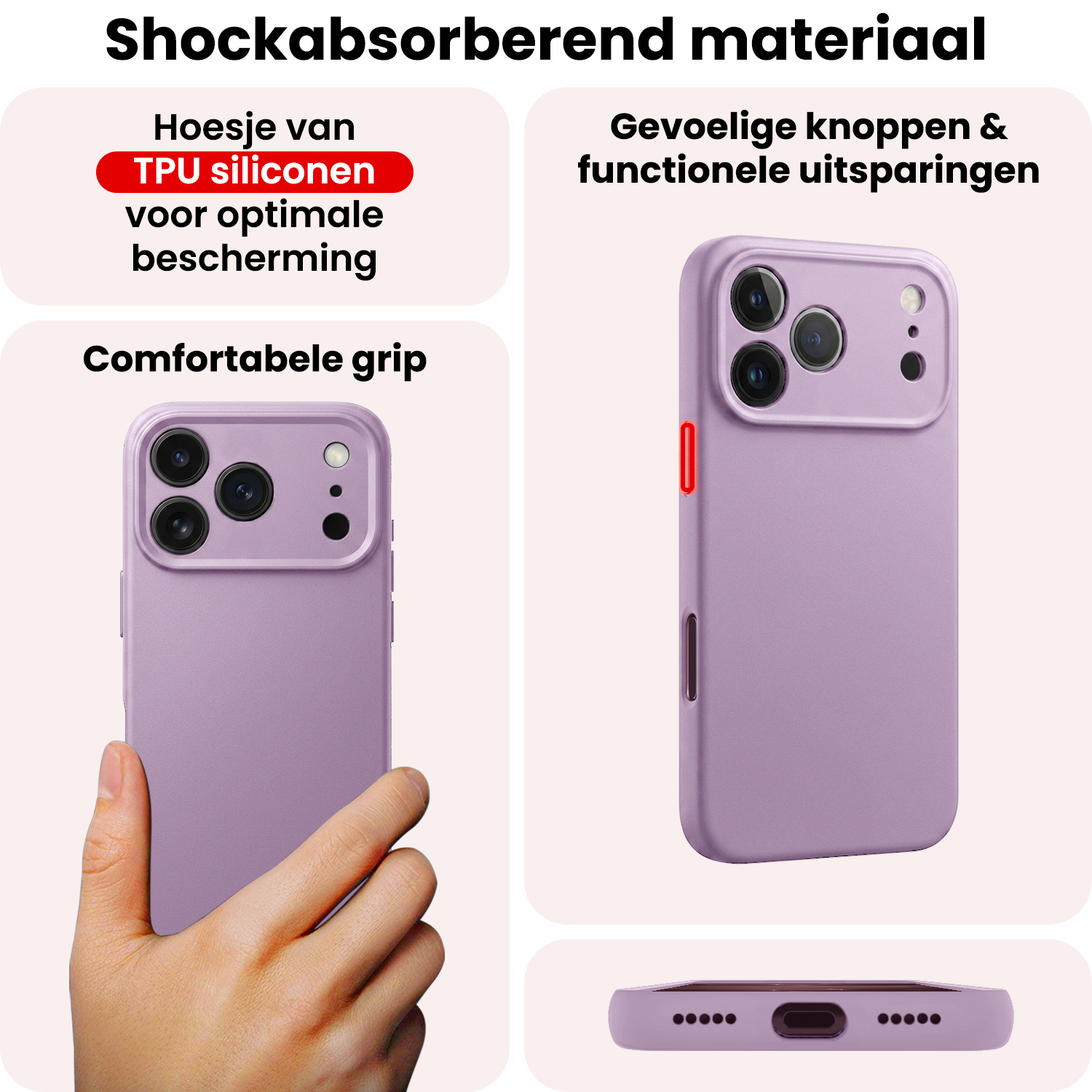NoXx NoXx iPhone 18 Pro Max Hoesje Siliconen Met Screenprotector Met Dichte Notch - Lila