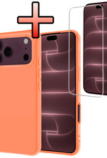 NoXx NoXx iPhone 18 Pro Max Hoesje Siliconen Met Screenprotector Met Dichte Notch - Perzik