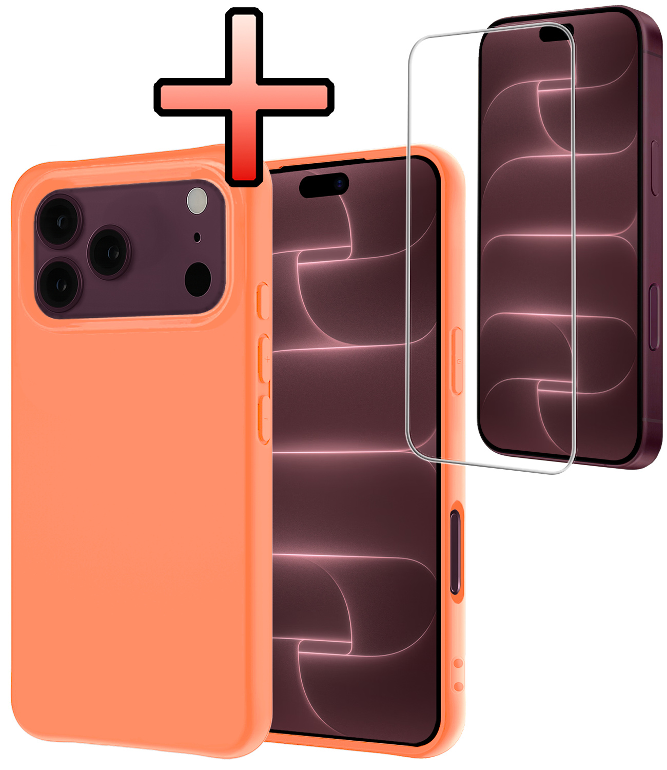 NoXx NoXx iPhone 18 Pro Max Hoesje Siliconen Met Screenprotector Met Dichte Notch - Perzik