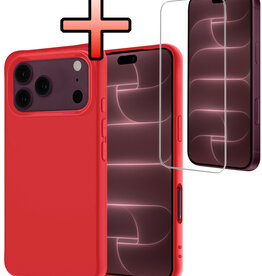 NoXx NoXx iPhone 18 Pro Max Hoesje Siliconen Met Screenprotector Met Dichte Notch - Rood