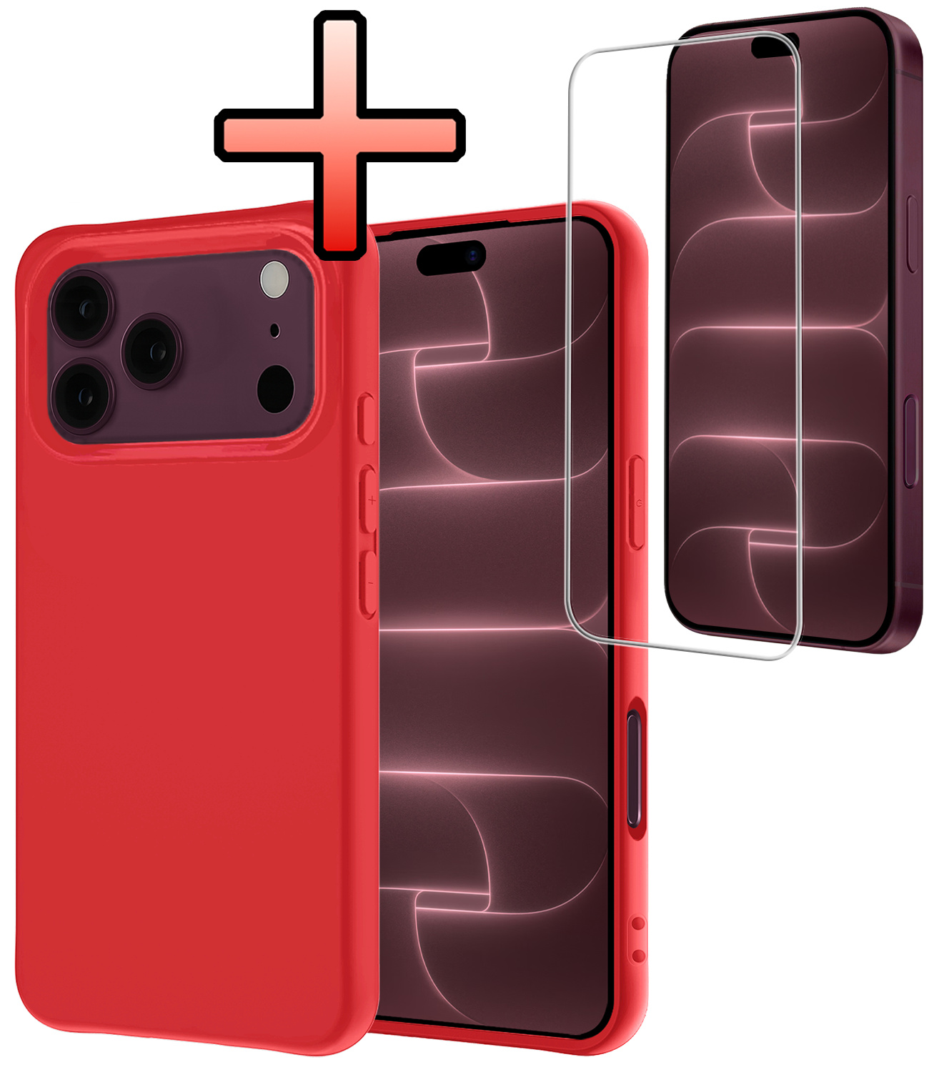 NoXx NoXx iPhone 18 Pro Max Hoesje Siliconen Met Screenprotector Met Dichte Notch - Rood