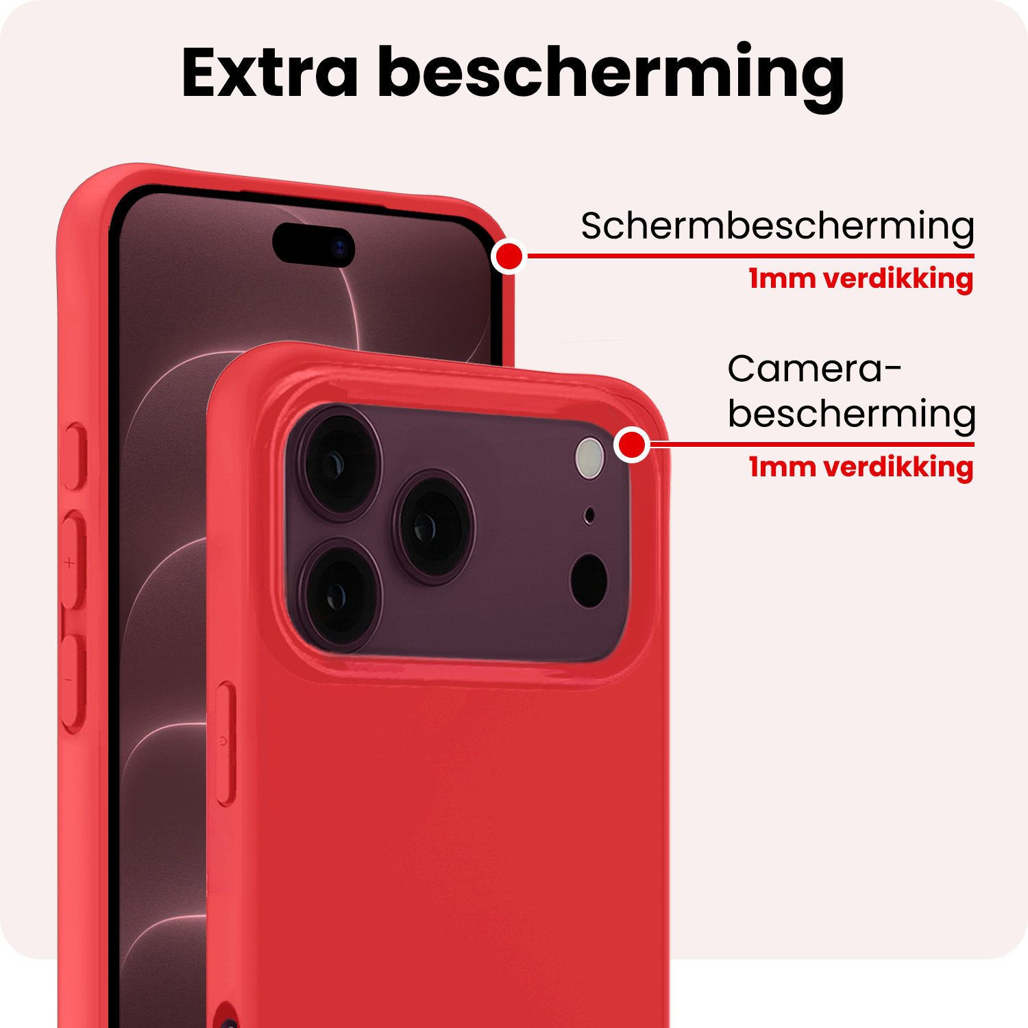 NoXx NoXx iPhone 18 Pro Max Hoesje Siliconen Met Screenprotector Met Dichte Notch - Rood