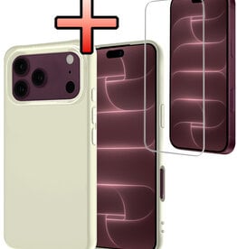 NoXx NoXx iPhone 18 Pro Max Hoesje Siliconen Met Screenprotector Met Dichte Notch - Wit