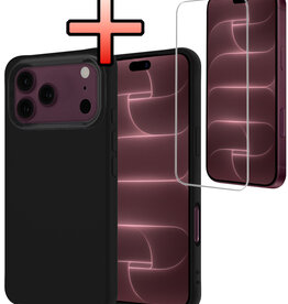 NoXx NoXx iPhone 18 Pro Max Hoesje Siliconen Met Screenprotector Met Dichte Notch - Zwart