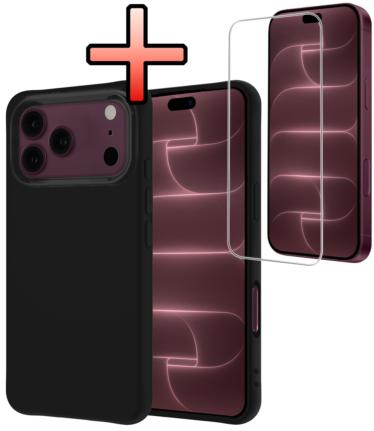 NoXx NoXx iPhone 18 Pro Max Hoesje Siliconen Met Screenprotector Met Dichte Notch - Zwart