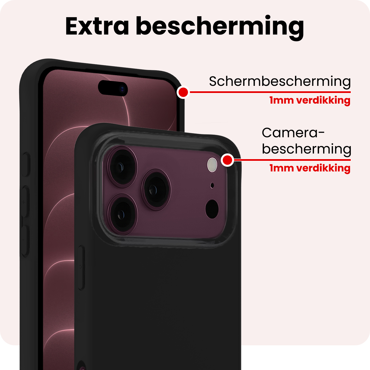 NoXx NoXx iPhone 18 Pro Max Hoesje Siliconen Met Screenprotector Met Dichte Notch - Zwart