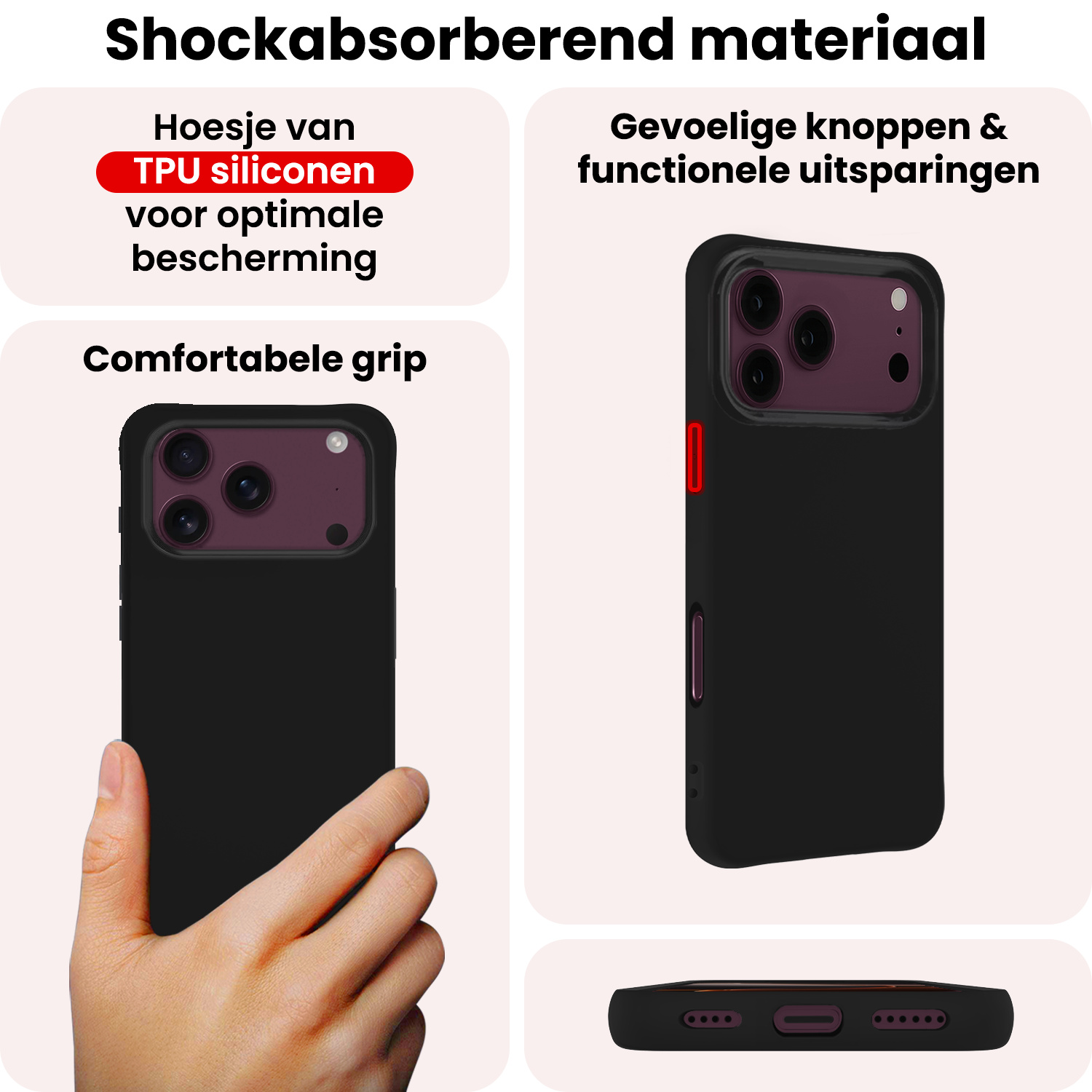 NoXx NoXx iPhone 18 Pro Max Hoesje Siliconen Met Screenprotector Met Dichte Notch - Zwart
