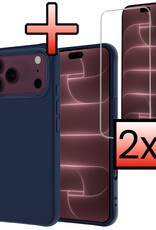 NoXx NoXx iPhone 18 Pro Max Hoesje Siliconen Met 2x Screenprotector Met Dichte Notch - Donkerblauw