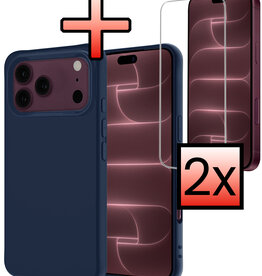 NoXx NoXx iPhone 18 Pro Max Hoesje Siliconen Met 2x Screenprotector Met Dichte Notch - Donkerblauw