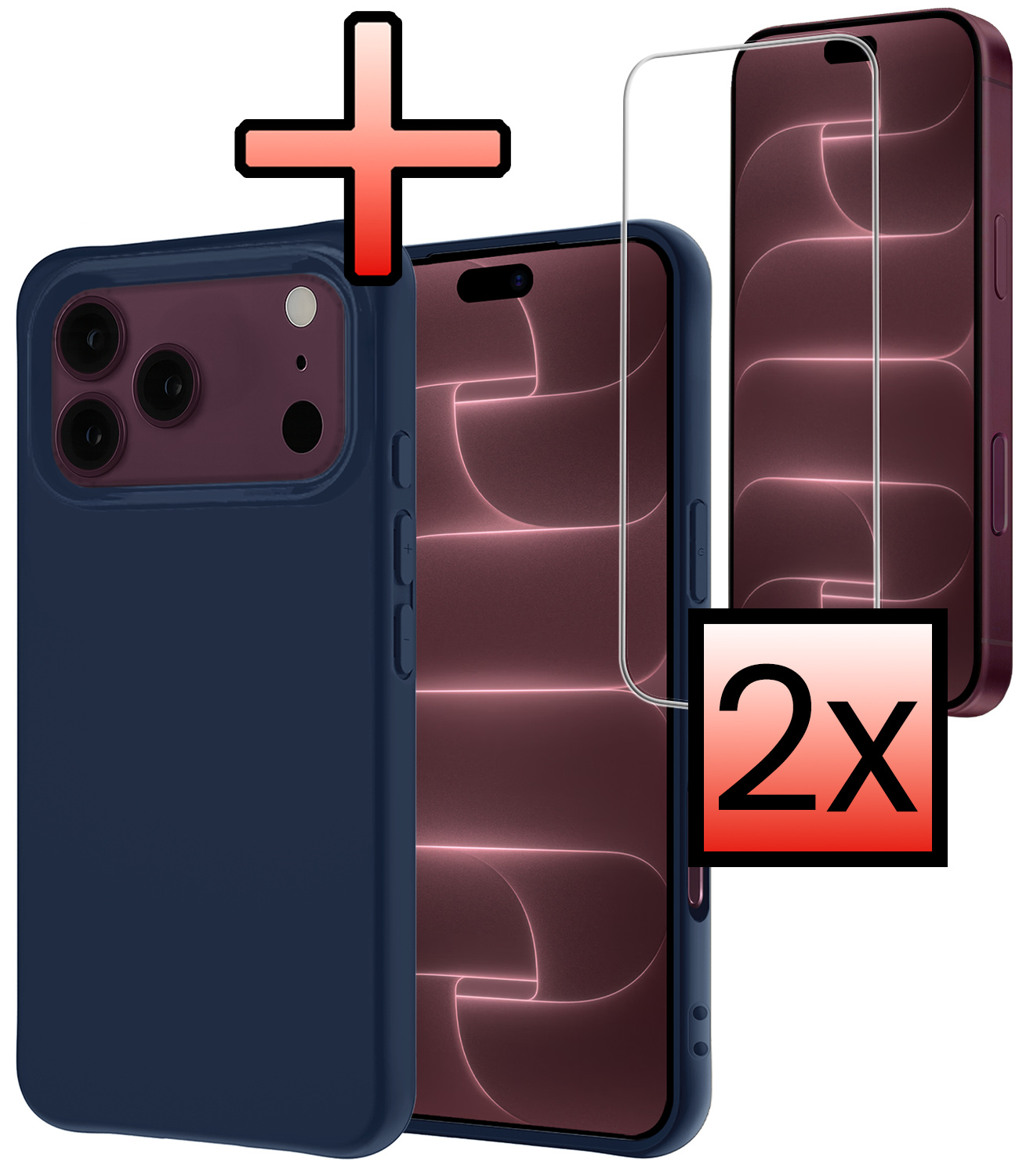 NoXx NoXx iPhone 18 Pro Max Hoesje Siliconen Met 2x Screenprotector Met Dichte Notch - Donkerblauw