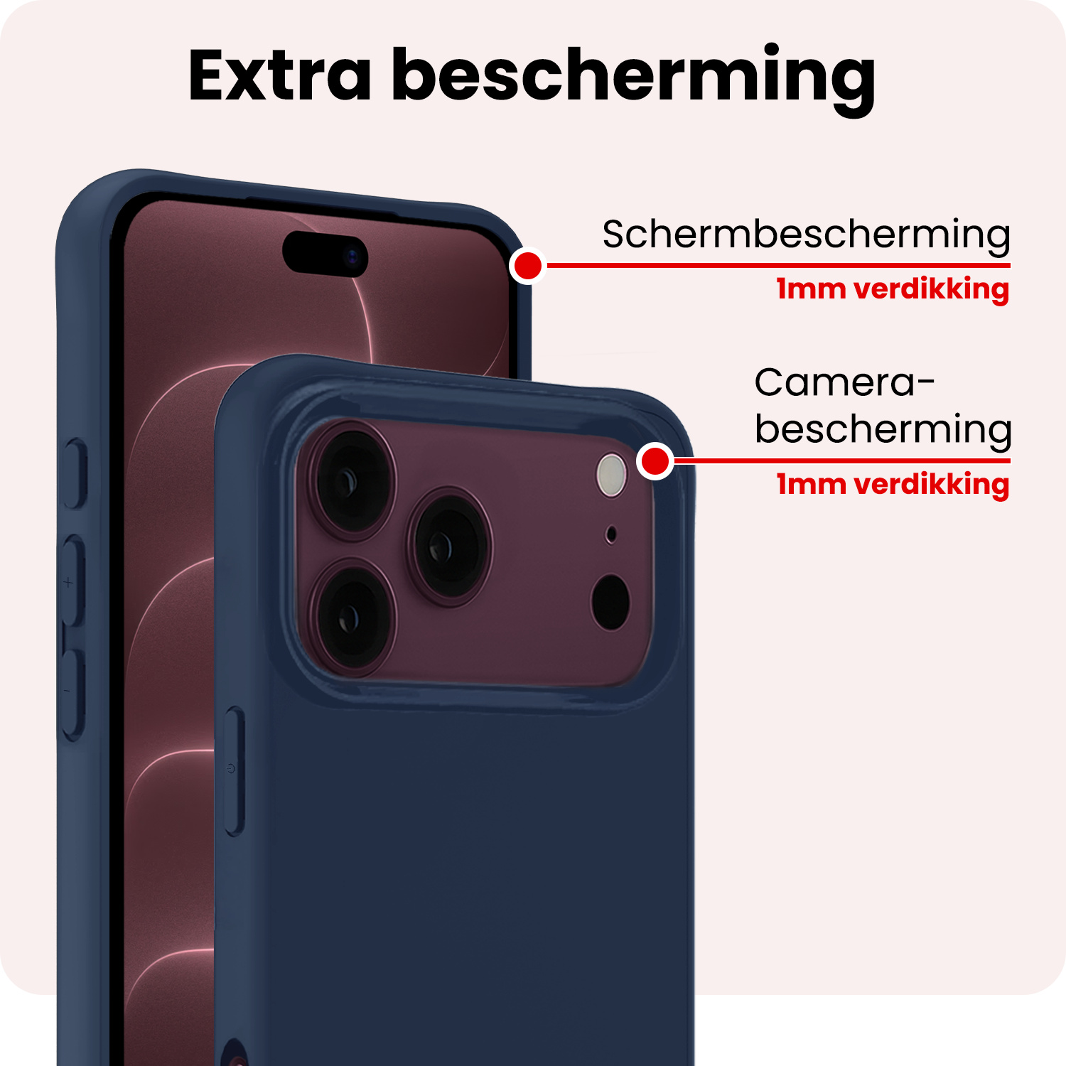 NoXx NoXx iPhone 18 Pro Max Hoesje Siliconen Met 2x Screenprotector Met Dichte Notch - Donkerblauw