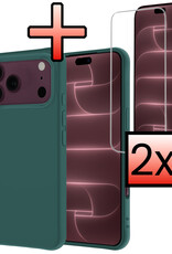 NoXx NoXx iPhone 18 Pro Max Hoesje Siliconen Met 2x Screenprotector Met Dichte Notch - Donkergroen