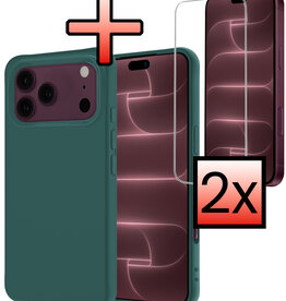 NoXx NoXx iPhone 18 Pro Max Hoesje Siliconen Met 2x Screenprotector Met Dichte Notch - Donkergroen