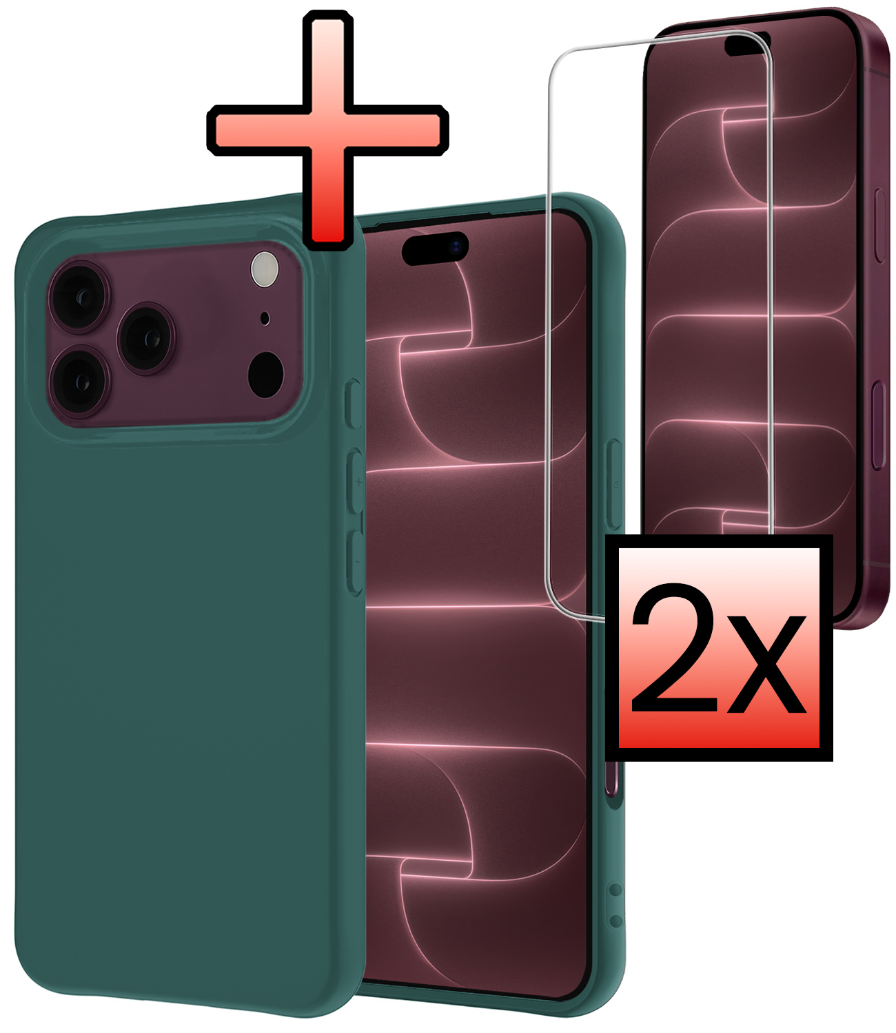 NoXx NoXx iPhone 18 Pro Max Hoesje Siliconen Met 2x Screenprotector Met Dichte Notch - Donkergroen