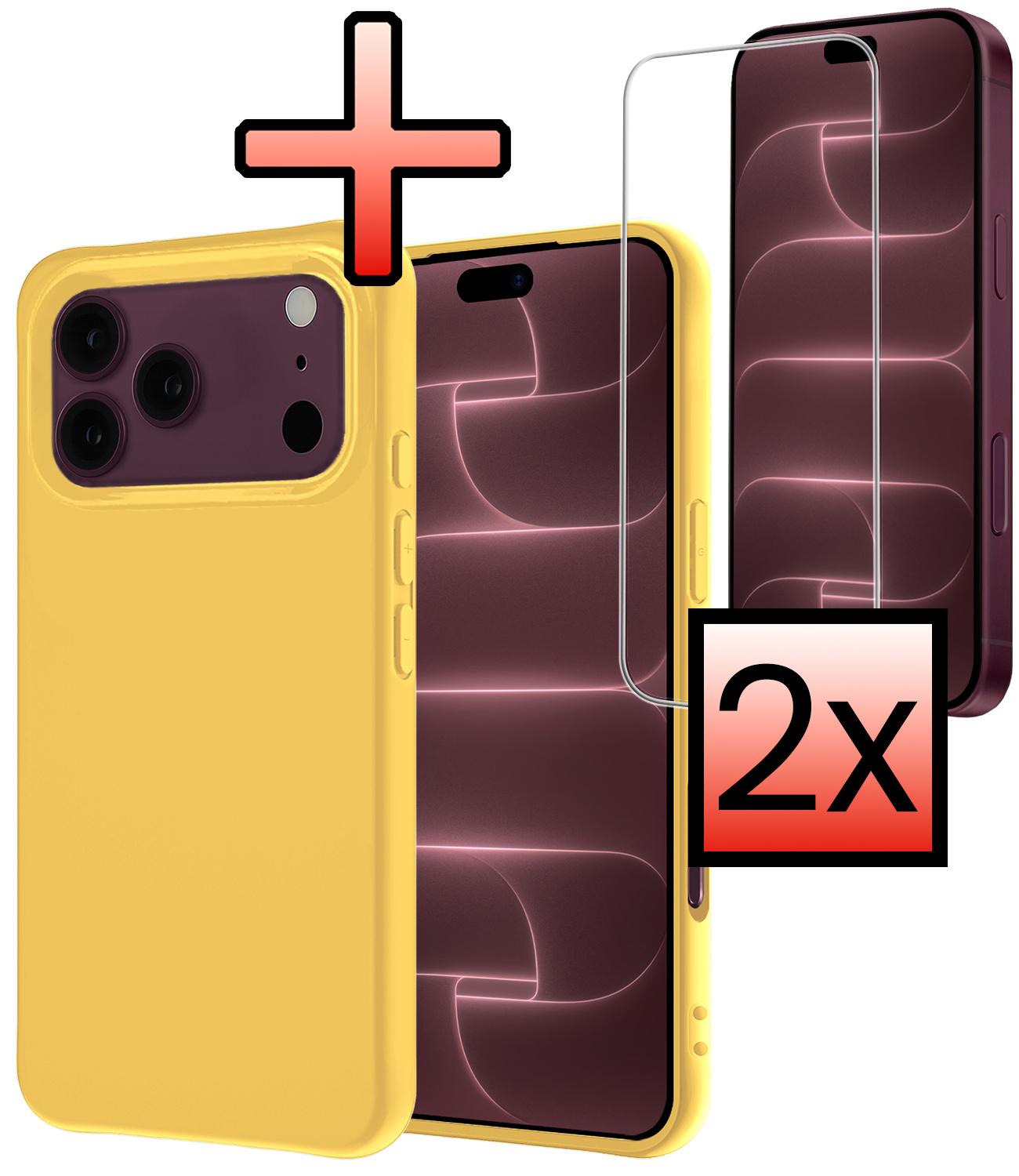 NoXx NoXx iPhone 18 Pro Max Hoesje Siliconen Met 2x Screenprotector Met Dichte Notch - Geel