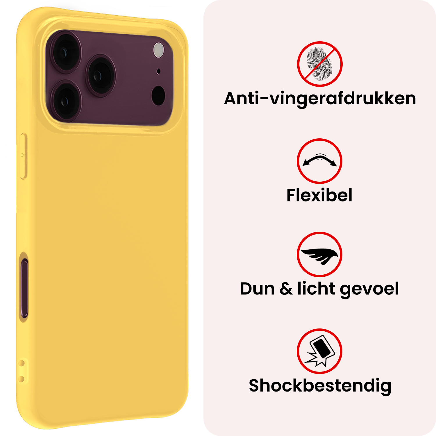 NoXx NoXx iPhone 18 Pro Max Hoesje Siliconen Met 2x Screenprotector Met Dichte Notch - Geel