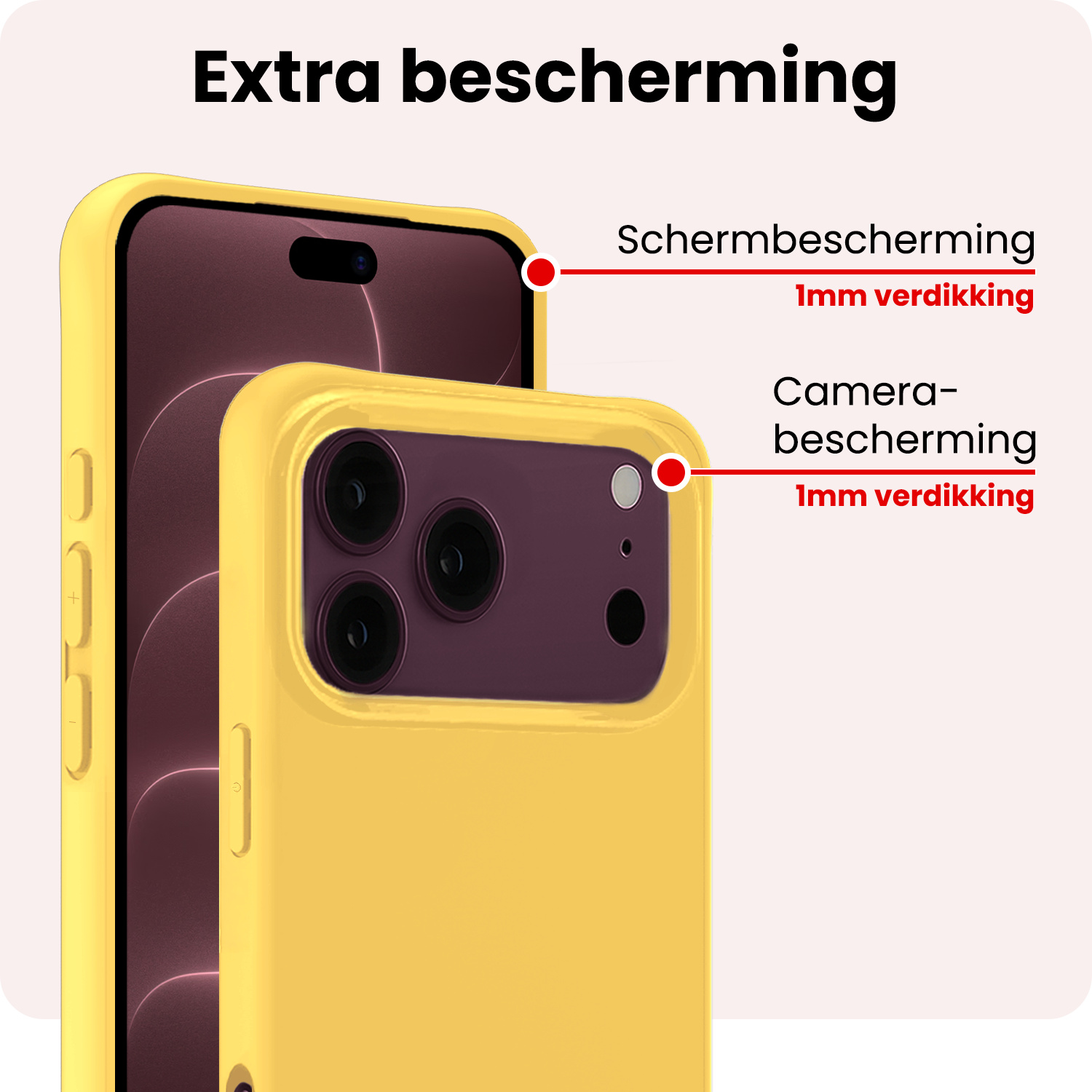 NoXx NoXx iPhone 18 Pro Max Hoesje Siliconen Met 2x Screenprotector Met Dichte Notch - Geel